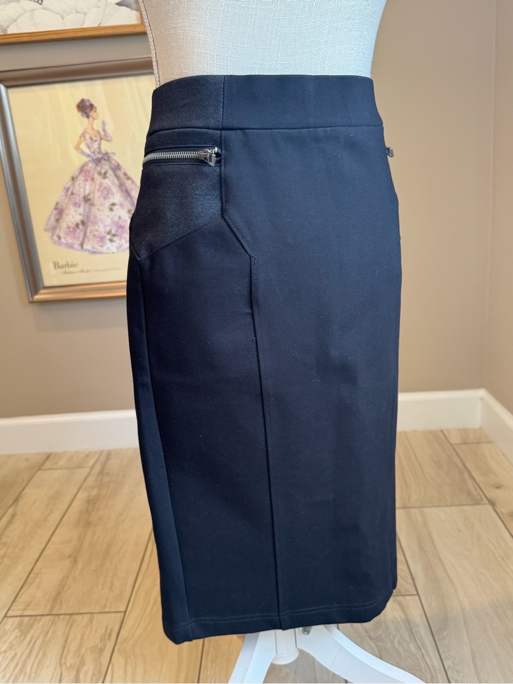 NWT! Democracy Black Midi Pencil Skirt with Zipper Detail